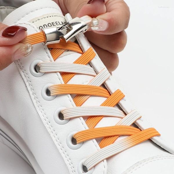 Pièces de chaussures 1 paire lacets élastiques sans liens lacets plats verrouillage de boucle en métal pratique rapide et éteint chaussures paresseuses dentelle unisexe