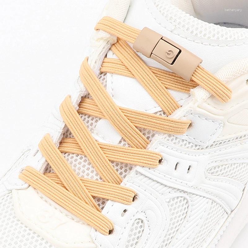 Shoe Parts 1 Pair Flat Shoelaces Without Ties For Sneakers Elastic Laces Convenient Quick On And Off Lazy Shoelace Colored Metal Lock
