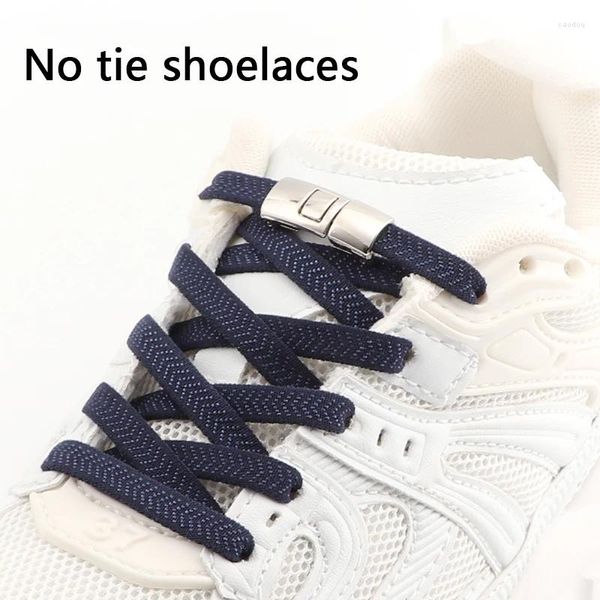 Pièces de chaussures 1 paire sans lie lacets pour les baskets Lock Metal Lock Shoelaces Elastic Facile à porter et décoller des chaussures paresseuses rapidement en dentelle Shoestring