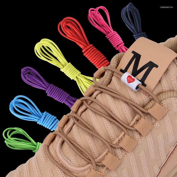 Pièces de chaussures 1 paire lacets rond Lock Metal Lozy Shoelaces For Sneakers Kids Adulte Quick No Tie Shoelace Accessoires Rubber Band Unisexe