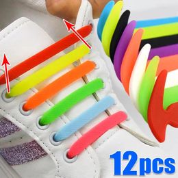 Pièces de chaussures 12pcs Silicone Elastic Shoelaces Special No Tie Shoelace Laçage Kids Adult baskets Adult Lace Creative Lazy Rubber