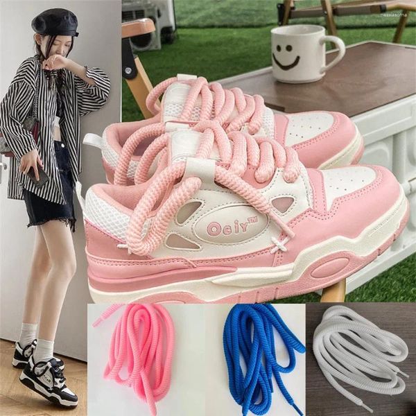 Pièces de chaussures 1pair 10 mm Bold Roundais Roundaces White Rose Pink Chaussures Lacets pour baskets Boot Boot Shoestrings 120/140/160 cm