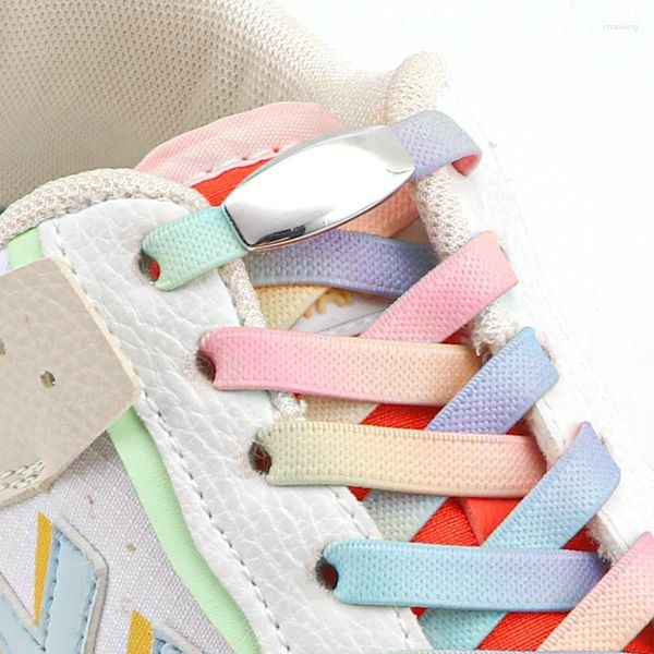 Pièces de chaussures 1pair lacets colorés sans liens Metal Lock Kids Kids Adult Elastic Laces Sneakers Rubcs Rubcs pour chaussures Lazy No Tie Accessoire