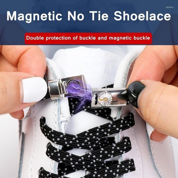 Pièces de chaussures 1set lacets réfléchissants magnétiques lacets élastiques plats sans crava