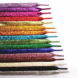 Accessoires voor schoenonderdelen 1 paar Glanzend goud zilverdraad schoenveters Glitter platte schoenveters Glinsterende schoenveters Kleuren Glinsterende 110 cm schoenveters Gekleurd 231207