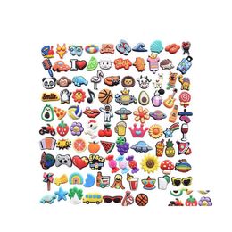 Accessoires de pièces de chaussures 100pcs / Set PVC Soft Rubber Charms Cartoon Colorf Chaussures Décoration Animal Friut Beach Fournitures pour Croc Cadeau Dhnjt