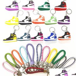 Chaussures Pièces Accessoires 14 Couleurs Porte-clés Célèbre Designer Sile 3D Sneaker Pu Corde Porte-clés Hommes Femmes Mode Chaussures Keycring Voiture Basketba