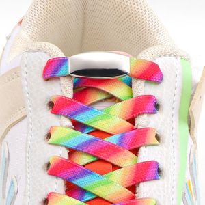 Accessoires voor schoenonderdelen 1 paar Regenboog elastische veters Sneakers Sloten Geen strikveters Volwassen kinderen 8 mm brede platte kleurrijke schoenveters Schoenen 231215