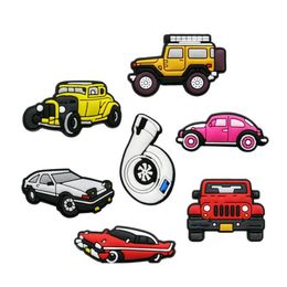 Schoenonderdelen Accessoires 20 -st/Set Cars Drive mobiel patroon Croc Jibz Charms 2D zacht plastic klomppennen Knoppen Charm