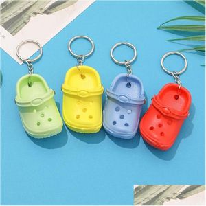 Pièces de chaussures Accessoires 20pcs Couleurs mélangées 3D Mini 7.5Cm Eva Beach Hole Little Clog Porte-clés Sac Porte-clés Voiture Sac à main Porte-clés Charms Drop