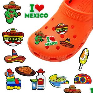 Shoe Parts Accessories 20Pcs / Set Mexicain Street Corn Taco Style Modèle Clog Jibz Charms 2D Soft Pvc Clog Shoe Parts Accessoires Buc Dh5Ym