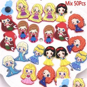 Schoen Onderdelen Accessoires 50 Stuks Groothandel Cartoon Prinses Pvc Schoenen Decoraties Fit Klomp Jibz Charm Rugzak Meisjes Feestcadeaus 220720 Dr