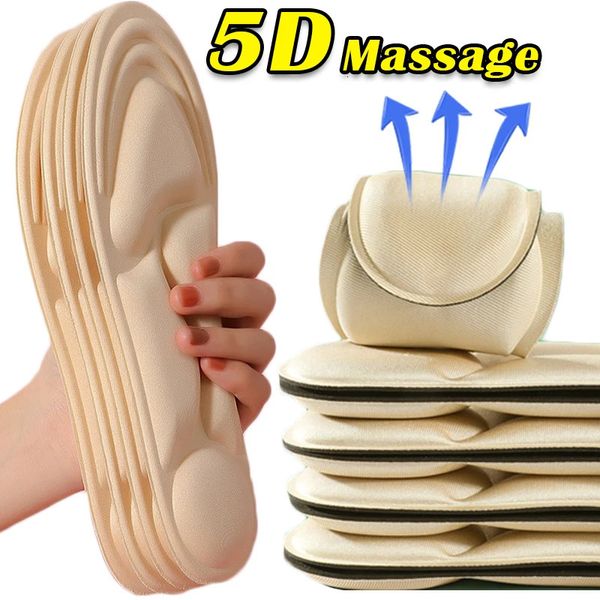 Pièces de chaussures Accessoires 5D Éponge à mémoire de massage Semelles de sport souples Hommes Femmes Chaussures Pad Semelle de course Semelle de soutien de la voûte plantaire 231124