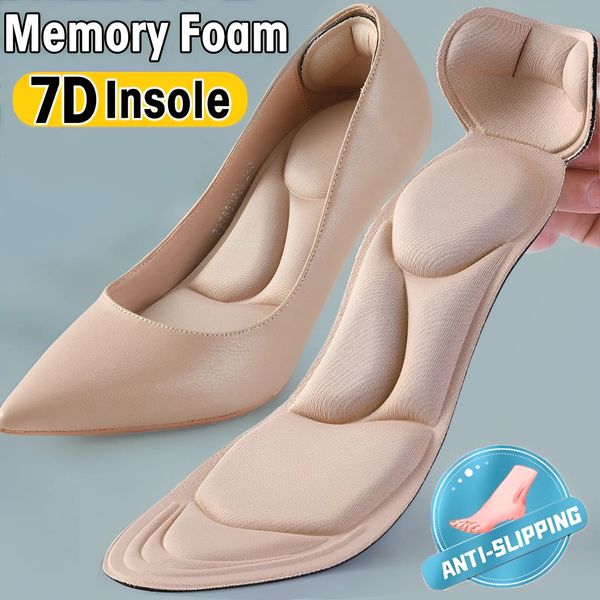 Accesorios de piezas de zapatos Plantilla de espuma viscoelástica suave 7D Insertos de almohadilla Talón Poste trasero Transpirable Antideslizante para mujeres Plantillas de soporte de arco alto 231030