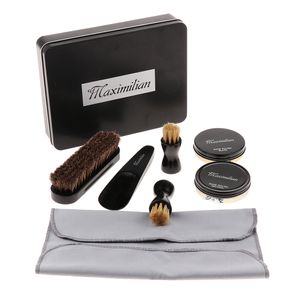 Pièces de chaussures Accessoires 8pcsset Kit d'entretien des chaussures Nettoyage Shine Polish Brushes Set With Iron Tin Box 230518