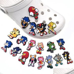 Pièces de chaussures Accessoires Charms Gros Souvenirs d'enfance Jeu Sonic Cartoon Sabot Accessoires de chaussures Pvc Décoration Boucle Doux Rubbe Dhx90