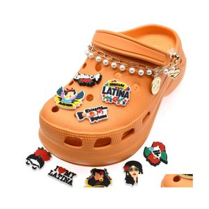 Pièces de chaussures Accessoires Charms Gros souvenirs d'enfance Série latine Féministe Cadeau drôle Dessin animé Croc PVC Décoration Boucle Sof Dhhcy