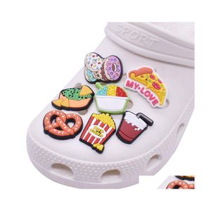 Schoenonderdelen accessoires charmes groothandel jeugdherinneringen voedsel pop maïs donut drink cartoon croc pvc decoratie gesp soft rubbe dhxzt