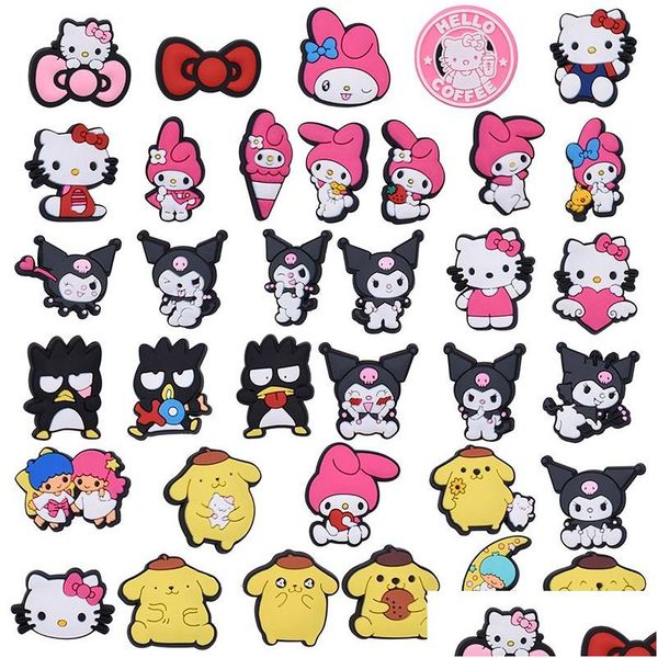 Pièces de chaussures Accessoires Charmes en gros de souvenirs d'enfance Kuromi Melody Pink Bow Cats Carton de drague Carton ACCESSOIRES DE SAUTES PVC DHNYU