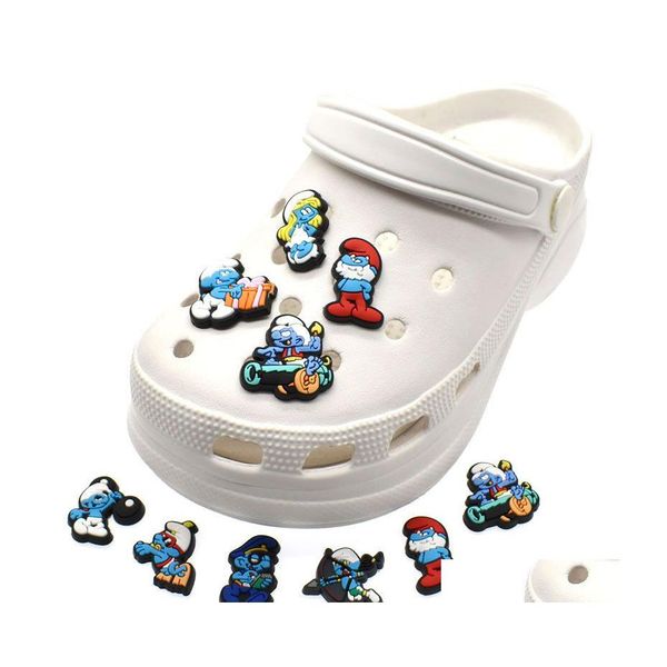 Piezas de zapatos Accesorios Encantos Venta al por mayor Cute Blue Elf Cartoon Clog Pvc Decoración Hebilla de goma suave Zueco Fast Ship Drop Delivery S Dhsyo