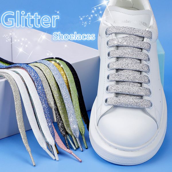 Pièces de chaussures Accessoires Colorful Shoelaces paillettes Blanc de baskets Métalliques Shiny Gold Shoelace Silver Flat Laces Sports Running 230817