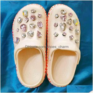 Pièces de chaussures accessoires cristal diamant boucle amour costume Croc charmes gemme détachable fille coeur chaussures fleur livraison directe Dhul5