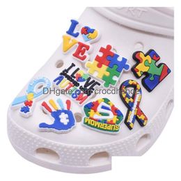 Schoenonderdelen Accessoires Aangepaste Autisme Bewustzijn Ribibon Pvc Charms Schoenbedel Gespen Mode Zacht Rubber Jibz Voor Klomp Schoenen Drop Deliv Ot7Yx