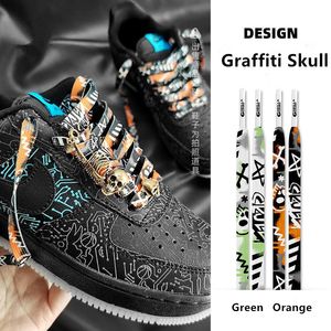 Schoenonderdelen Accessoires Design Graffiti Skull Printing Shoelace Men Trend Persoonlijkheid Sport Casual Hightop Flat canvas schoenen Leters dropship 230510