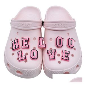 Accesorios para piezas de zapatos Diy Custom English Letter Clog Charms Pvc Pink Soft Rubber Decoración Hebilla para pulsera Serie C al azar