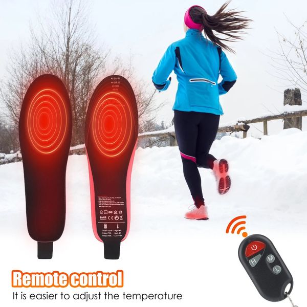 Pièces de chaussures Accessoires Semelles chauffantes électriques Chauffe-pieds 2100mAh Télécommande rechargeable Réglage de la température à 3 vitesses pour l'hiver en plein air 231027