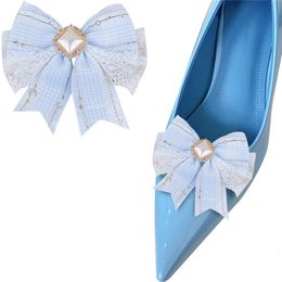 Pièces de chaussures accessoires élégant bleu arc pinces à chaussures détachable dentelle chaussure embellissement femmes boucle de chaussure lolita décoration de chaussures pour la fête de mariage 2 pcs 230724
