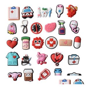 Piezas de calzado Accesorios Entrega rápida Croc Charms Hospital Medicina Suministros Píldoras Serie Pvc Hebillas Moda Plástico Adornos Sof Dhnkj