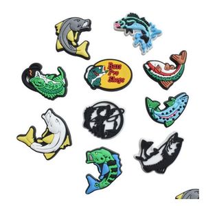 Pièces de chaussures Accessoires Poisson Dessin animé Sabot Pvc Charmes Shoecharms Boucle en caoutchouc souple Décoration Bracelet à breloques Bracelet Partie D Série Au hasard