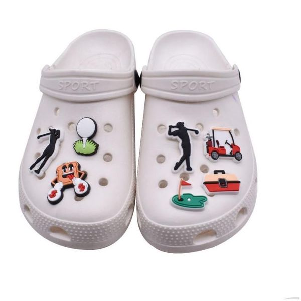 Piezas de zapatos Accesorios Golf Deportes PVC Charm Zapatos de jardín Decoraciones para Clog Jibz Niños Mascotas Dibujos animados Pulsera Hebilla Botón Drop Del Dhiws