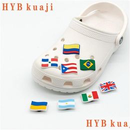 Schoenonderdelen accessoires Hybkuaji aangepaste nationale vlag Wereldland Charms Groothandel schoenen Decoraties PVC gespen voor drop levering dhptd