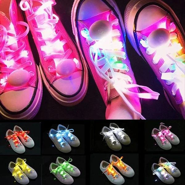 Accesorios de piezas de zapatos Cordones LED Cordones luminosos Baterías Cuerdas luminosas Luz de flash redonda Sin corbata Decoración de fiesta perezosa 231124