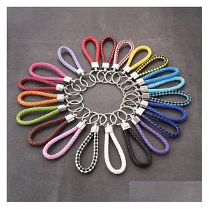 Pièces de chaussures Accessoires Mélanger Couleur Cuir Pu Tressé Tissé Porte-clés Corde Anneaux Fit Diy Cercle Pendentif Porte-clés Titulaire De Voiture Porte-clés Bijou