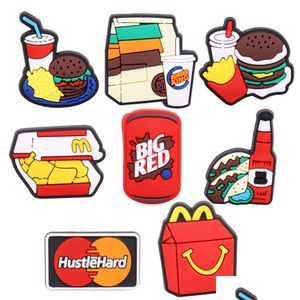 Accessoires voor schoenonderdelen Moq 20 stuks Pvc Cartoon Voedsel Taco Hamburger Frietjes Drankjes Decoratie Charme Gesp Klompspelden Knoppen Decoraties Dhgpo