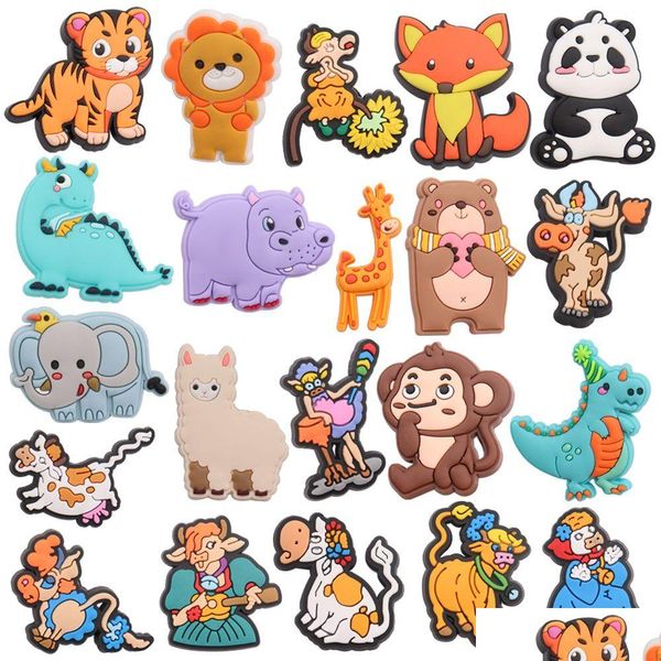 Pièces de chaussures Accessoires Moq 20pcs PVC Cartoon vache girafe dinosaure panda singe éléphant renard lion décoration charme boucle sabot broches B Dhll7