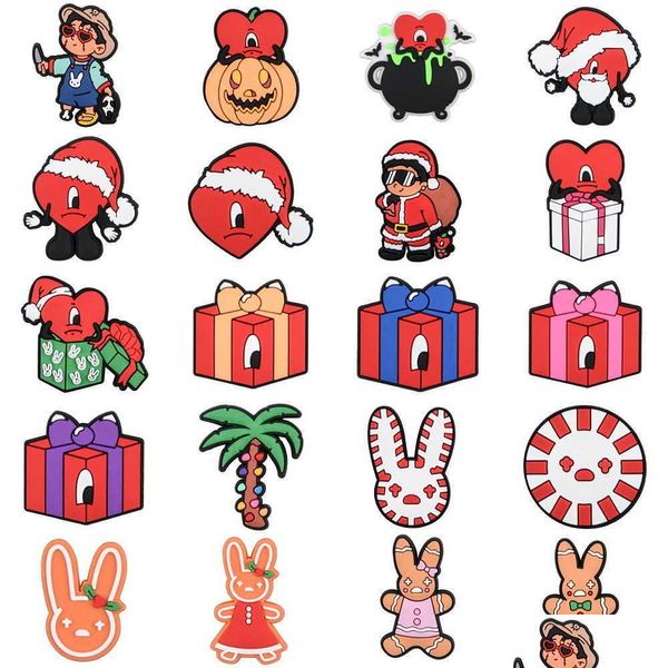 Accessoires de pièces de chaussures Nouveau designer Soft Pvc Bad Bunny Christmas Halloween Charms Texas Houston Charm Drop Liviling Series au hasard