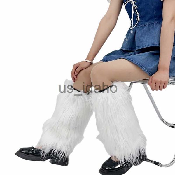 Accessoires de pièces de chaussures NOUVEAU Kaii Furry Jambières Y2K Goth Fausse Fourrure Jambières Couvre-bottes Lingerie De Fête Pour Femmes Haute Peluche Femmes Chaussettes J230828