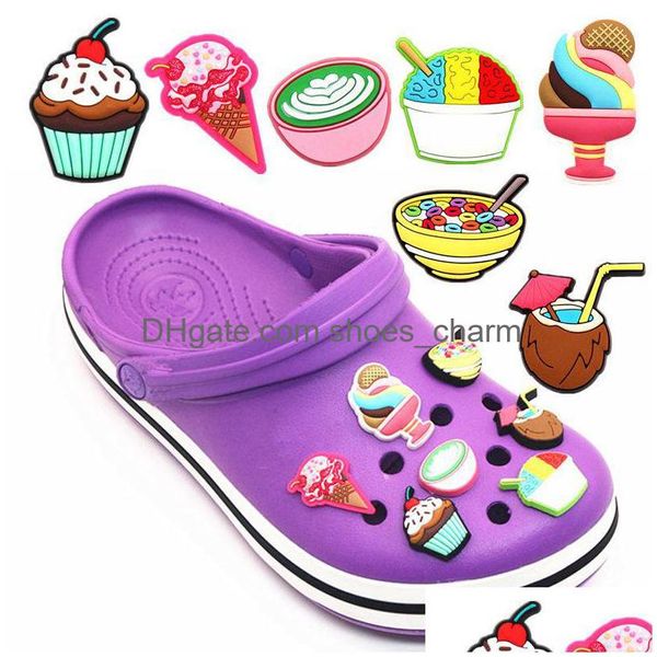 Pièces de chaussures Accessoires Original 6Pcs / Set Roman Desserts Charmes Décoration Mignon Ice Cream Pvc Chaussures Fit Croc Jibz Party Xmas Kids G Dhz4H