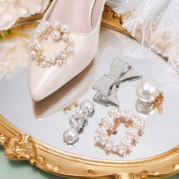 Pièces de chaussures accessoires perle boucle de chaussure accessoires talon haut perceuse carrée chaussures de mariage amovibles fleur décorative 231124