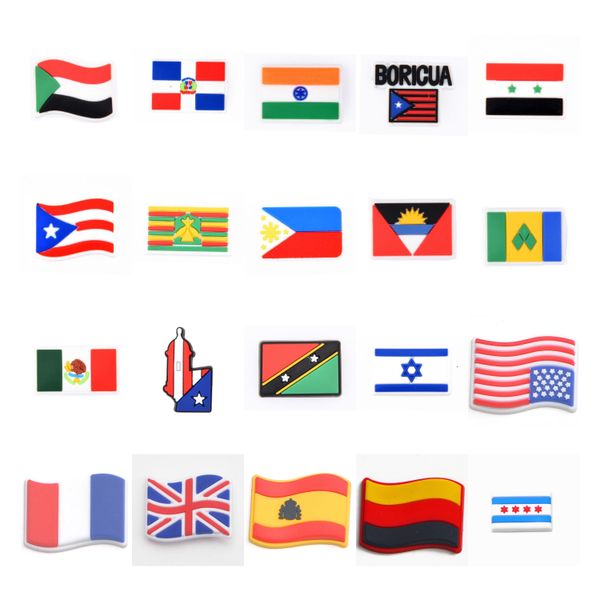 Pièces de chaussures Accessoires Porto Rico Flag Chaussures Charmes pour la décoration de slog Latina Shoess Charmsws Waving Flags Waving Flags Charms Series au hasard