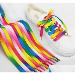 Accessoires voor schoenonderdelen Regenboog schoenveters Platte kleur Mode Sneakers Schoenveter Gestreepte veters Gekleurde string voor sneaker Athleti Dh7D9