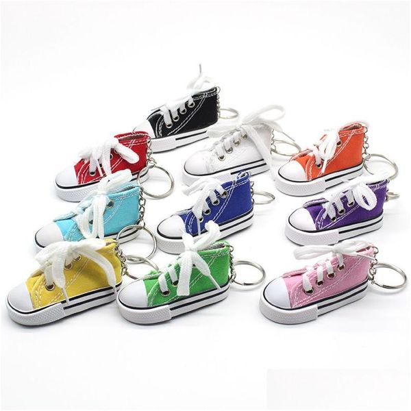 Pièces de chaussures Accessoires Vente mini toile chaussures Sneaker Tennis Keychain Creative Key Ring Chain Simation Sport Funny Keyring Pendentif Gift D