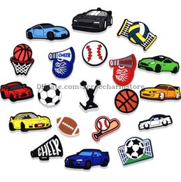 Accesorios de piezas de zapatos Shinqear Cool Charms PVC Bolas deportivas Coche de carreras Porristas mixtas para sandalias de zuecos Decoración Zapatos Adolescentes Hombres Otpa8