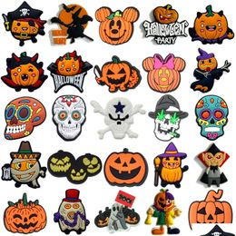 Accessoires de pièces de chaussures Accessoires de pièces de chaussures L Skl Citrouille Clog Décoration Charms Halloween Horreur pour enfant garçon et fille Adt femmes M Dhe0U