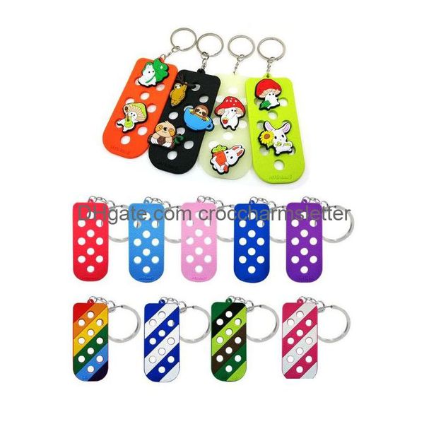 Pièces de chaussures Accessoires Chaussures Charms Keychain Soft Eva avec des trous Fit Clog Charm Storage Key Board Pink Rainbow Blue Purple Ring Ou Dhxqk