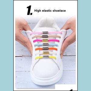 Pièces de chaussures Accessoires Chaussures No Tie Lace Flat Elastic Shoelaces Kids Adt Sneakers Safety Lazy Laces Unisex Fast Metal Lock Drop Delivery 2